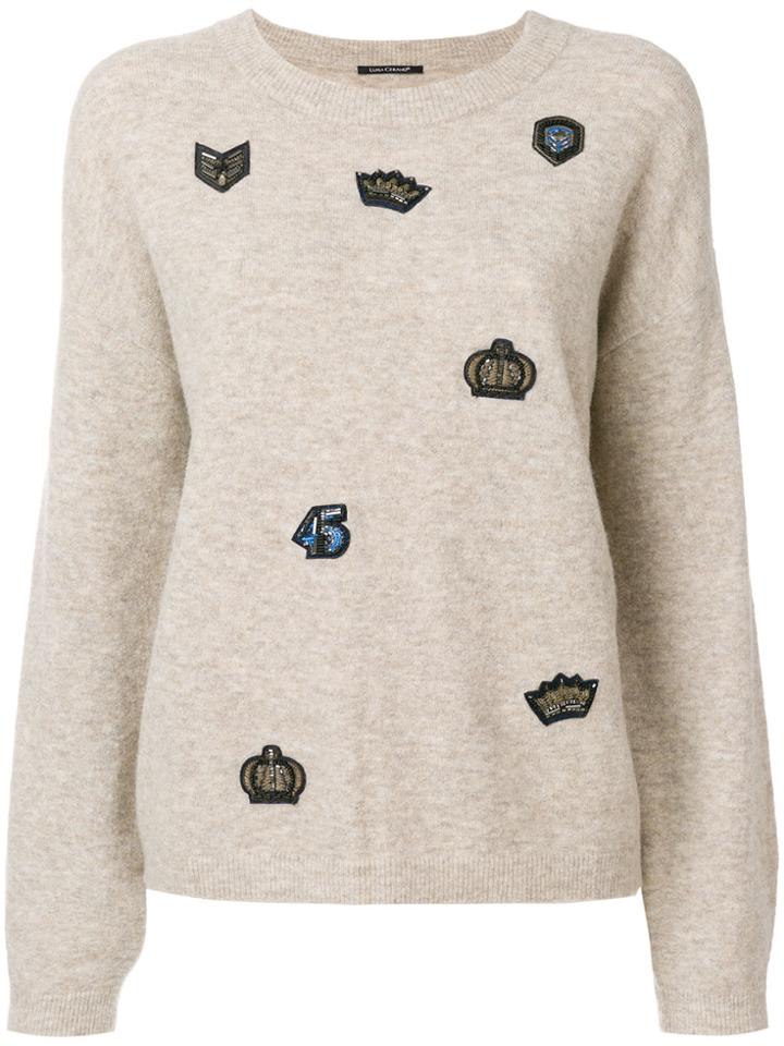 Luisa Cerano Appliqué Detail Jumper - Brown