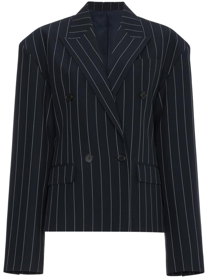 Juun.j Double Breasted Pinstripe Blazer - Blue