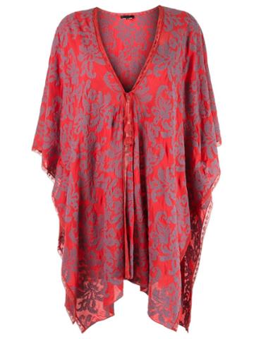 Talie Nk Embroidered Poncho, Women's, Red, Viscose