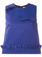 Msgm - Ruffle Detail Sleeveless Blouse - Women - Cotton/polyamide/polyester - 42, Blue, Cotton/polyamide/polyester