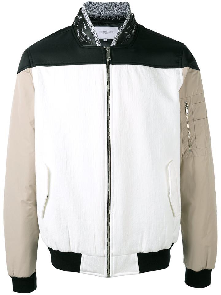 Les Benjamins Zipped Bomber Jacket, Men's, Size: Medium, White, Polyamide/cotton/polyester/leather