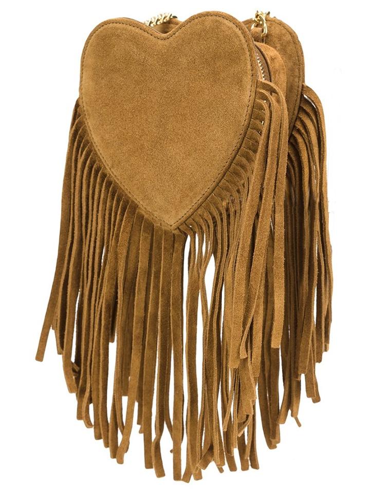 Saint Laurent Small 'love Heart' Chain Bag, Women's, Brown