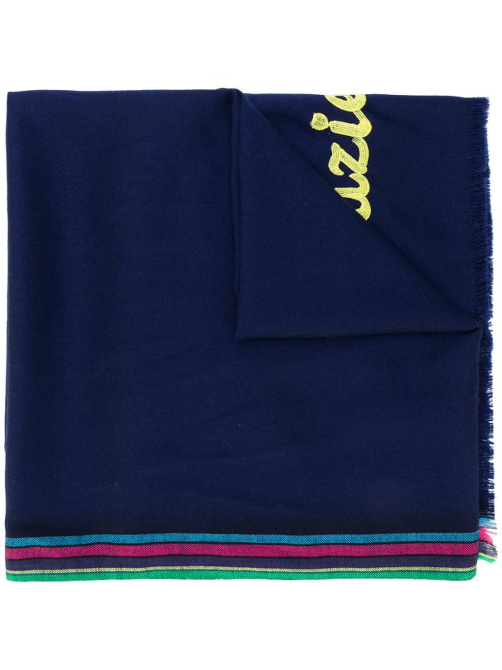 Ps By Paul Smith Stripe-trimmed Embroidered Scarf - Blue