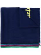 Ps By Paul Smith Stripe-trimmed Embroidered Scarf - Blue