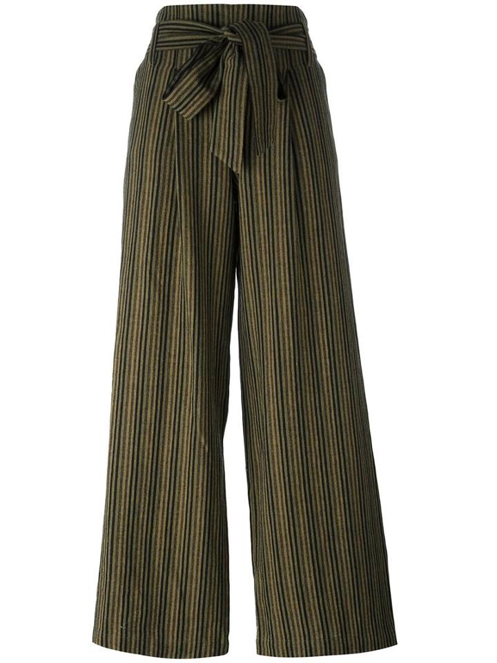 Masscob Belted Straight Striped Trousers, Women's, Size: 40, Green, Cotton/linen/flax/polyamide/wool