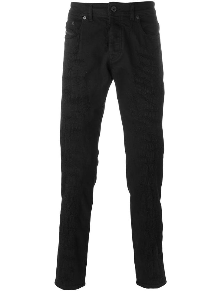 Diesel Black Gold Embroidered Distressed Jeans, Men's, Size: 30, Cotton/spandex/elastane