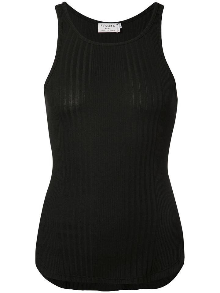 Frame Denim - Ribbed Racer Back Tank Top - Women - Cotton/linen/flax/modal - L, Black, Cotton/linen/flax/modal
