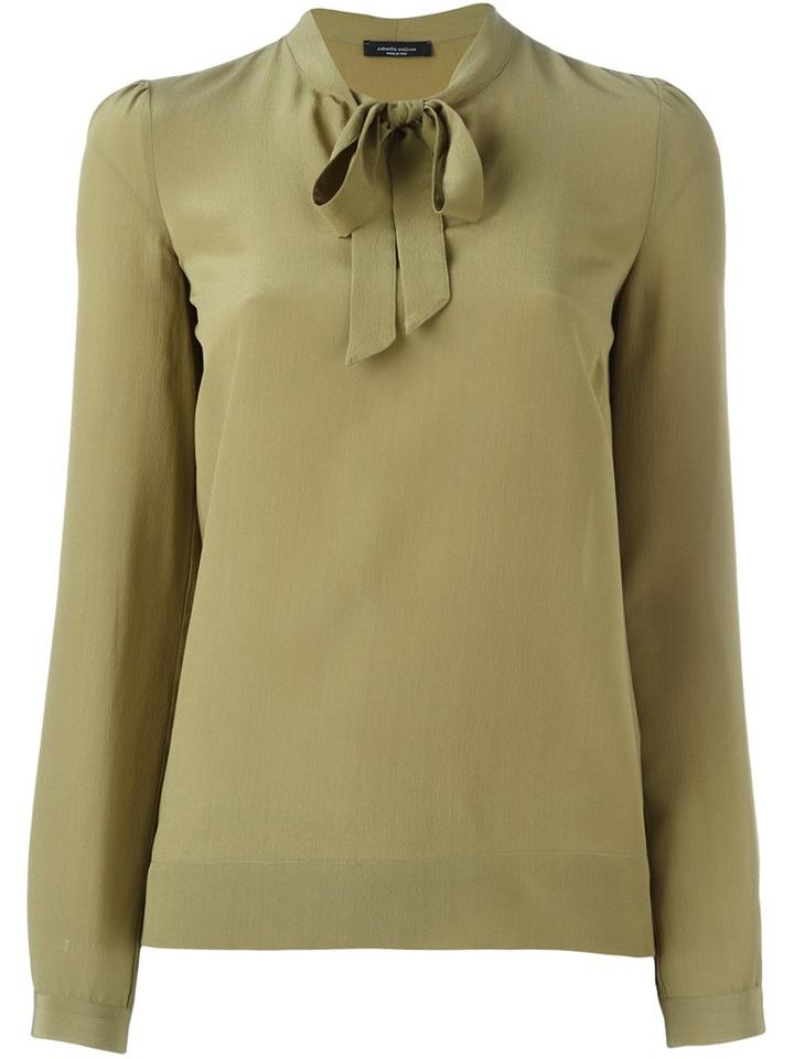 Roberto Collina Ribbon Collar Blouse, Women's, Size: Xl, Green, Silk