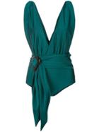 Patbo Solid Plunge Belted Swimsuit - Green