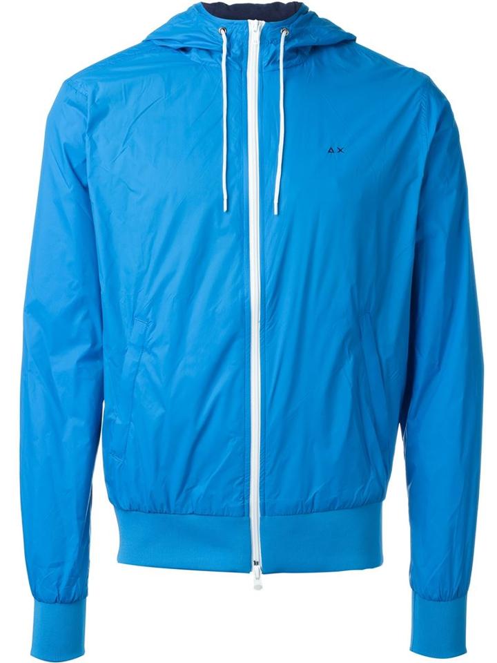 Sun 68 Rain Hooded Zip Up Jacket, Men's, Size: Xl, Blue, Cotton/polyamide