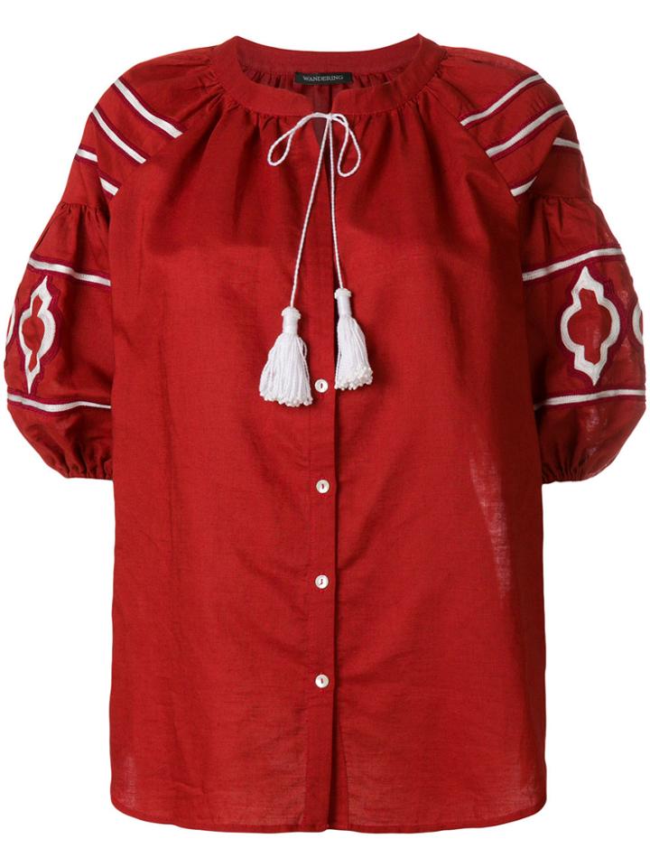 Wandering Embroidered Tassel Blouse