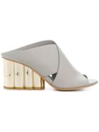 Salvatore Ferragamo Flower Block Heel Sandals - Grey