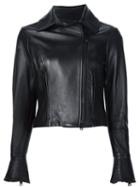 Carolina Herrera Leather Motorcycle Jacket, Women's, Size: 10, Black, Polyester/acetate/lamb Skin
