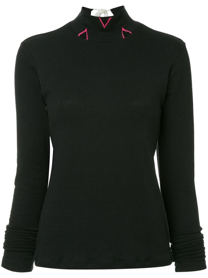 Facetasm Tie Back Mock Neck Blouse - Black
