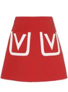 Valentino V Logo Pocket Wool Mini Skirt - Red