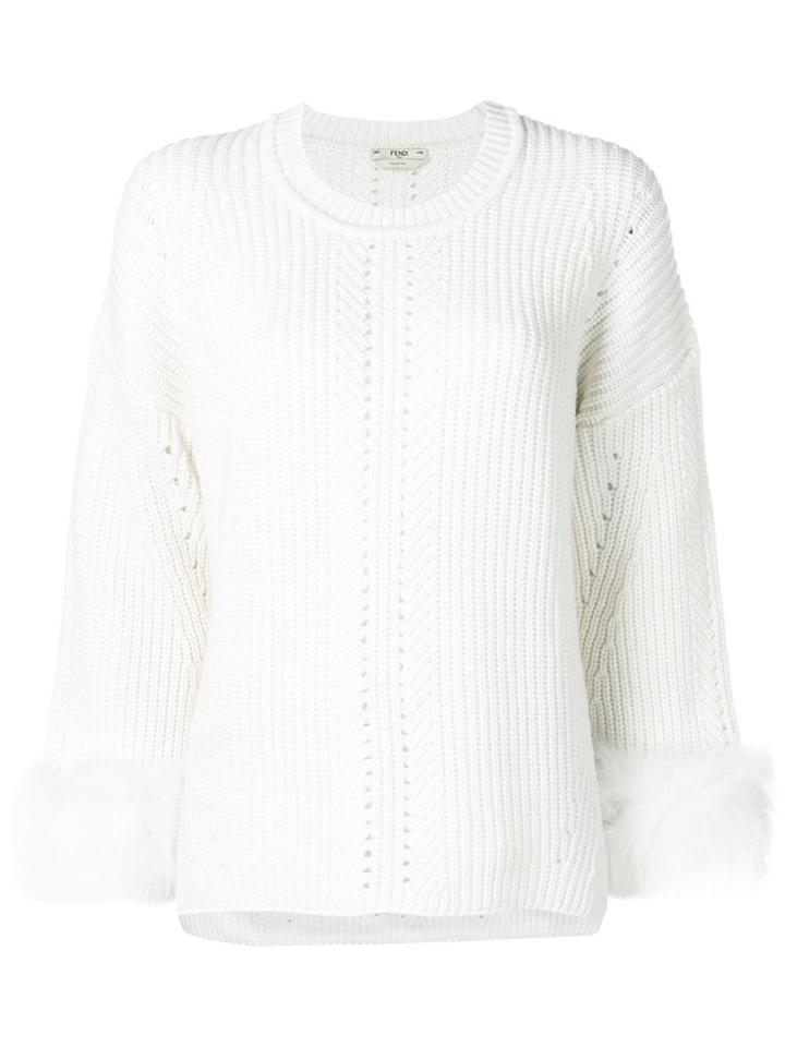 Fendi Fox Fur-trimmed Knit Cashmere Sweater - White