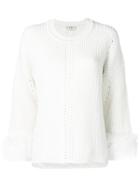 Fendi Fox Fur-trimmed Knit Cashmere Sweater - White