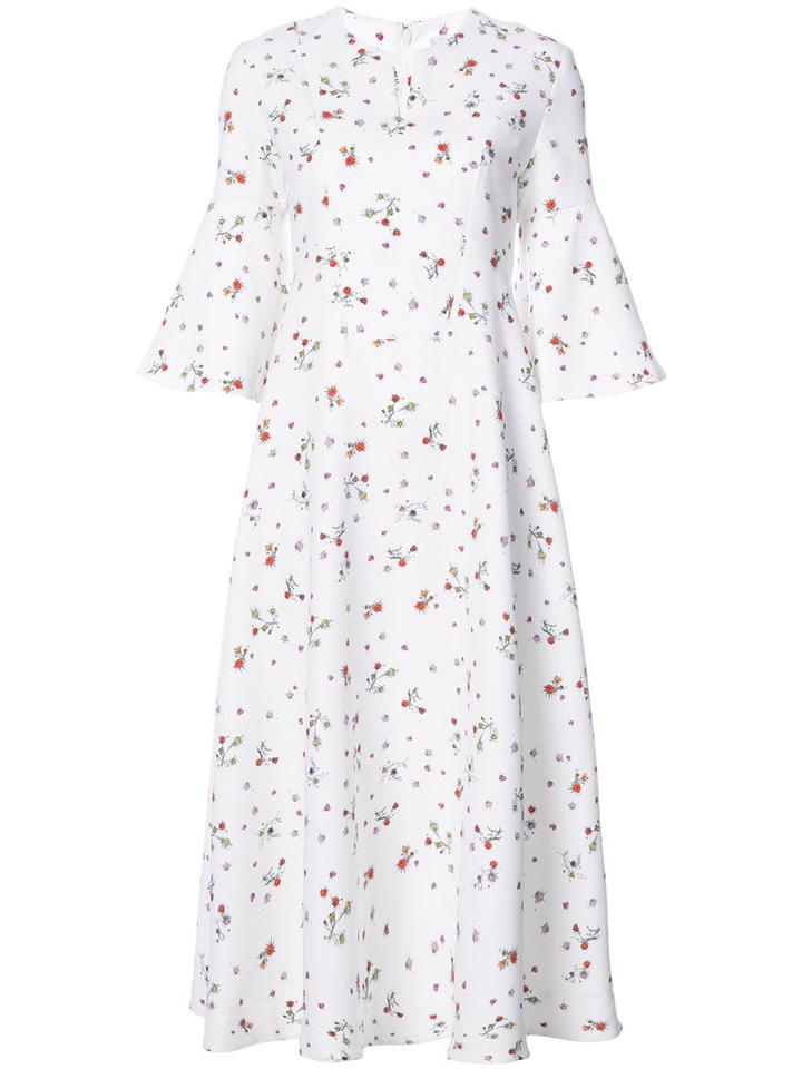 Carven - Floral Print Midi Dress - Women - Silk/cotton/acetate - 38, White, Silk/cotton/acetate