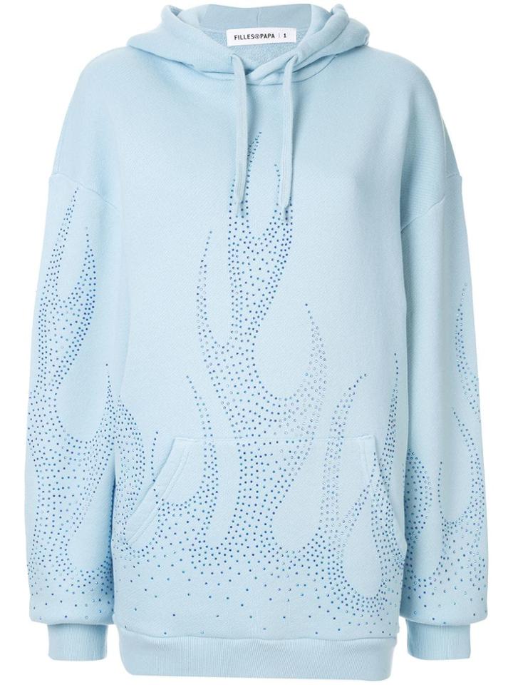 Filles A Papa Rhinestone Flame Hoodie - Blue