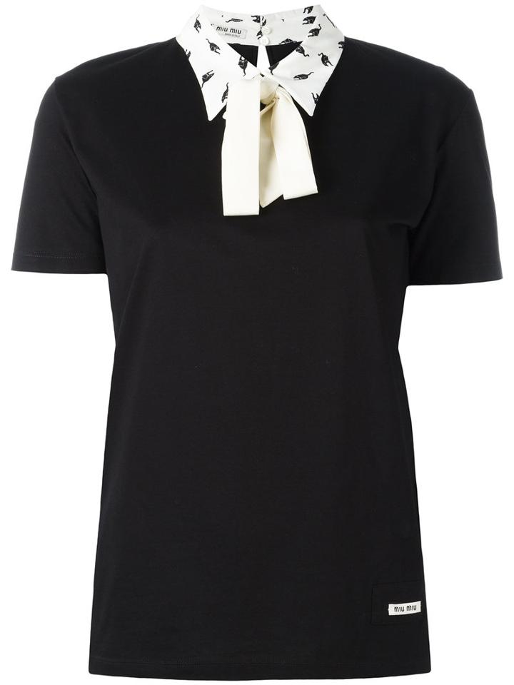 Miu Miu Printed Collar Polo Top, Women's, Size: Small, Black, Cotton