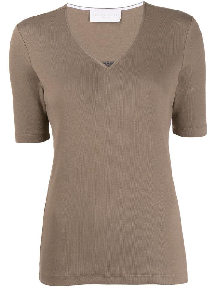 Fabiana Filippi Rhinestone-embellished T-shirt - Brown