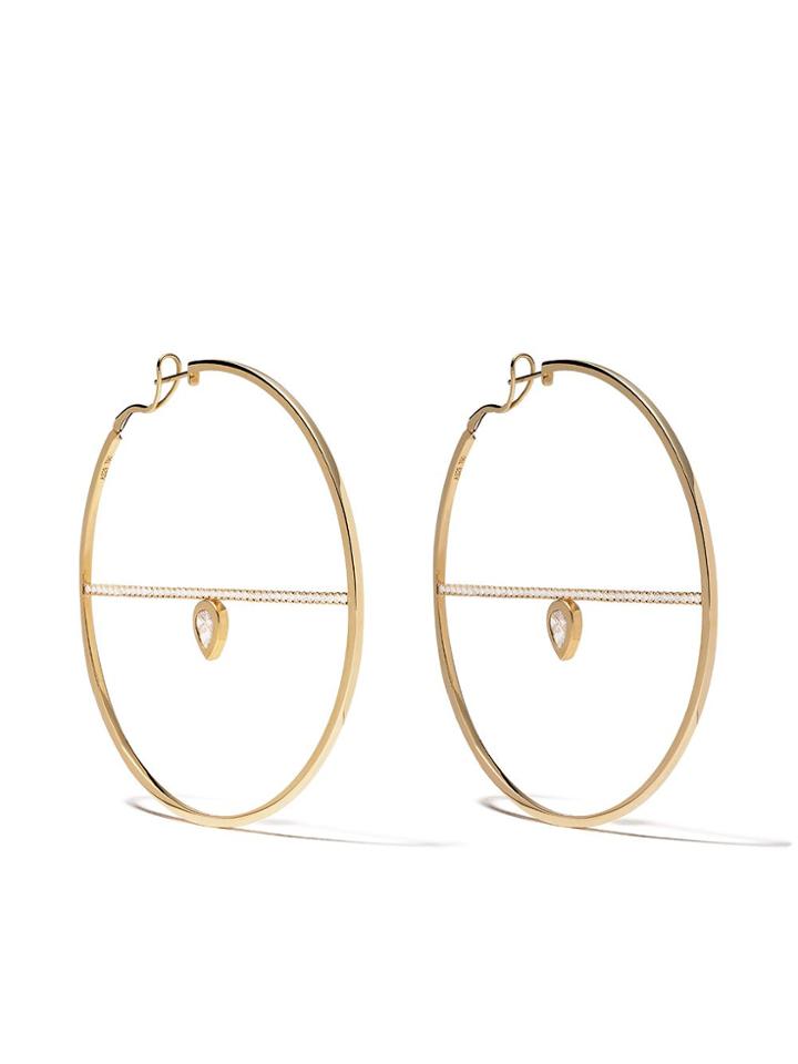 As29 18kt Yellow Gold White Diamond Calvet Pear Illusion Spoke Hoop
