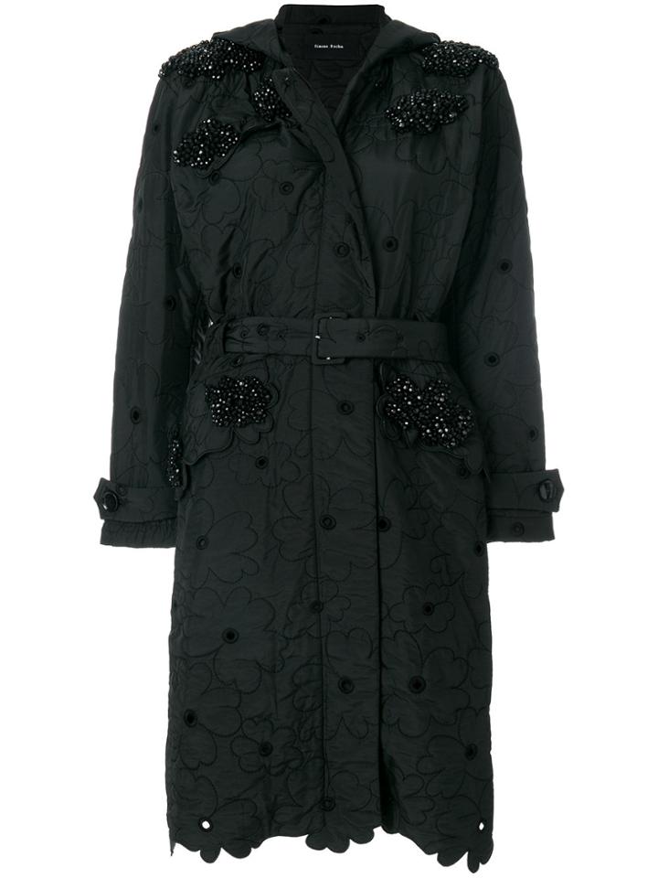 Simone Rocha Scalloped Edge Embroidered Trench Coat - Black