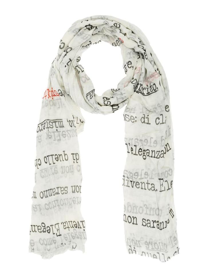 Faliero Sarti Writing Print Scarf, Adult Unisex, White, Silk/modal
