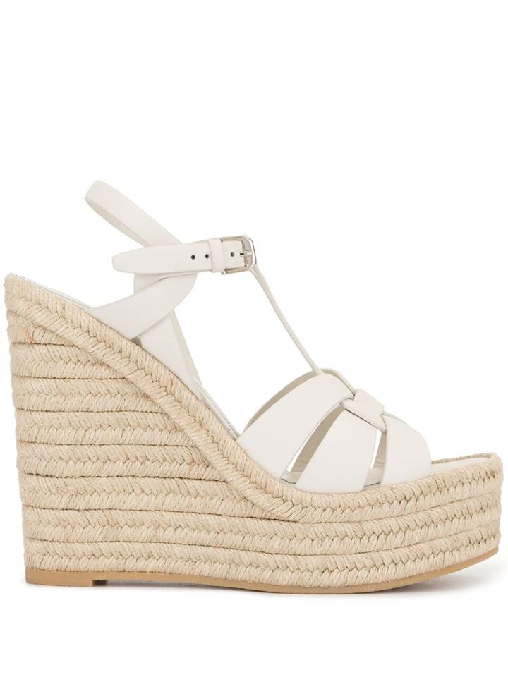 Saint Laurent Tribute Wedge Sandals - White
