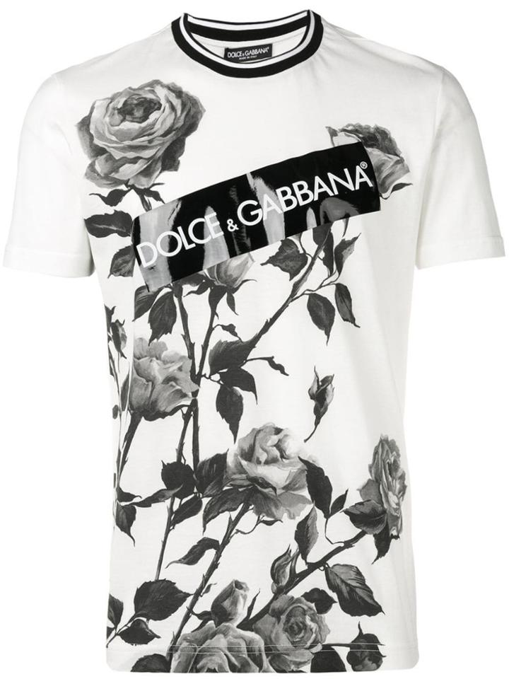 Dolce & Gabbana B & W Rose Print T-shirt - White