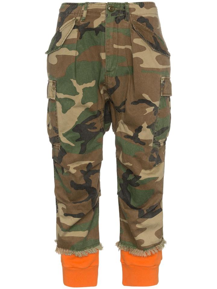R13 Camouflage Print Cotton Cropped Trousers - Brown