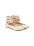 Aquazzura Mini Mini Belgravia Lace-up Flats - Metallic