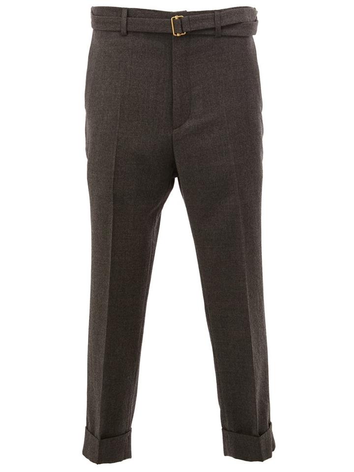 Wooster + Lardini Belted Tapered Trousers, Men's, Size: 50, Grey, Wool