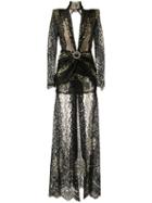 Alessandra Rich Long-sleeve Lace Gown, Women's, Size: 42, Black, Viscose/metallic Fibre/polyamide/spandex/elastane