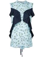 Le Ciel Bleu Floral Print Pleated Top - Blue