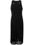 Roberto Cavalli Fringed Hem Fitted Dress, Women's, Size: 40, Black, Viscose/polyester