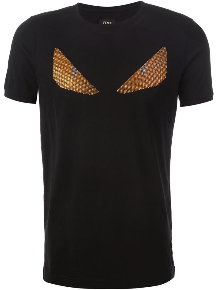 Fendi Bug Print T-shirt, Men's, Size: 48, Black, Cotton/crystal