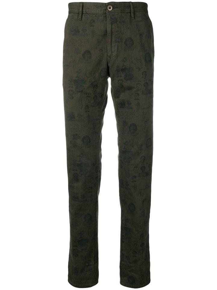 Incotex Printed Straight Leg Trousers - Green