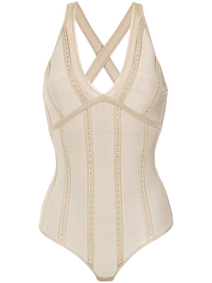 Andrea Bogosian V-neck Bodysuit - Nude & Neutrals