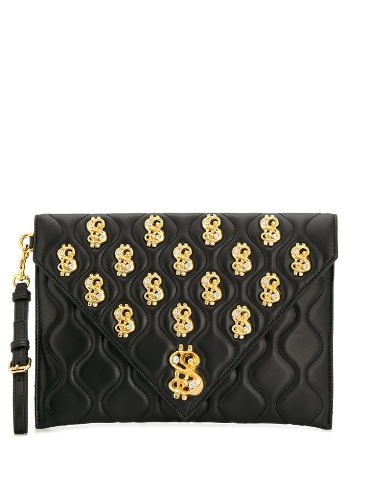 Moschino Dollar Sign Clutch - Black