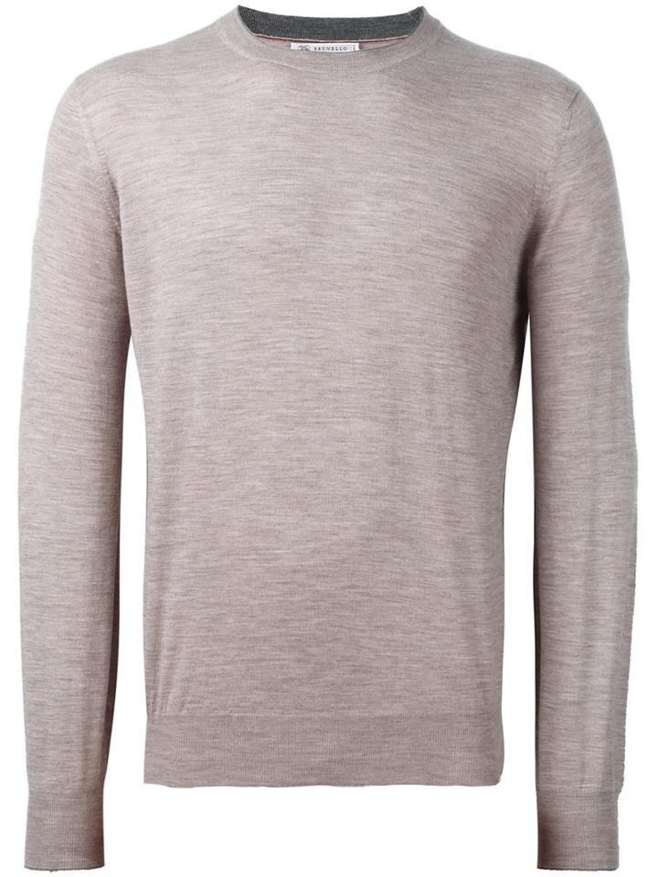Brunello Cucinelli Crew-neck Jumper, Men's, Size: 52, Grey, Cashmere/wool