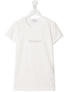Monnalisa Teen Rhinestone Logo T-shirt - White
