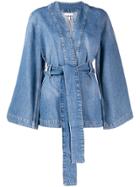 Ganni Belted Denim Jacket - Blue