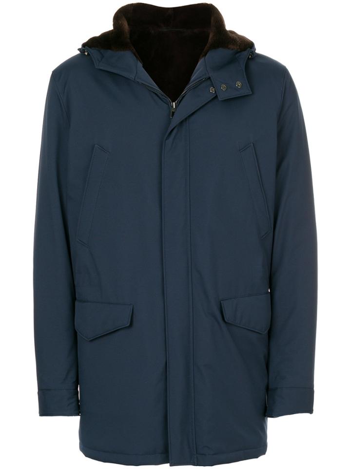 Loro Piana Coypu Fur Hooded Coat - Blue