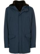 Loro Piana Coypu Fur Hooded Coat - Blue
