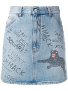 Gucci Scribbled Writing Denim Mini Skirt, Women's, Size: 40, Blue, Cotton