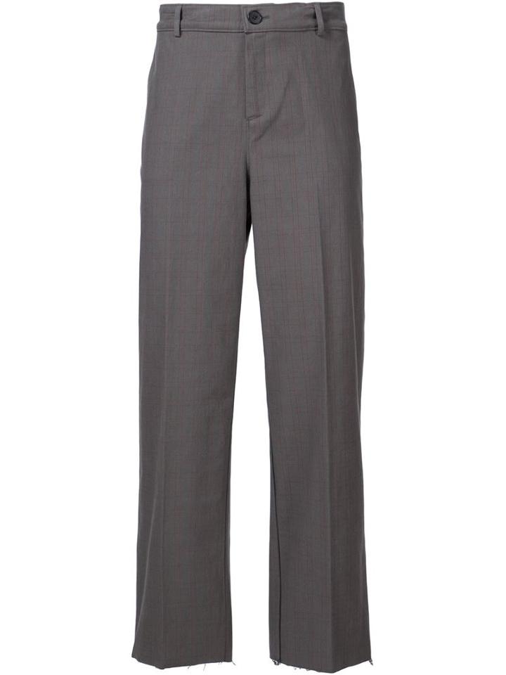 Black Fist Plaid Wide-leg Trousers, Men's, Size: 34, Grey, Cotton
