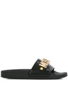 Moschino Embellished Logo Slide Sandals - 0