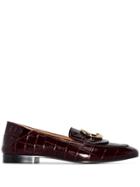 Chloé Purple C Logo Croc Embellished Leather Loafers - Red