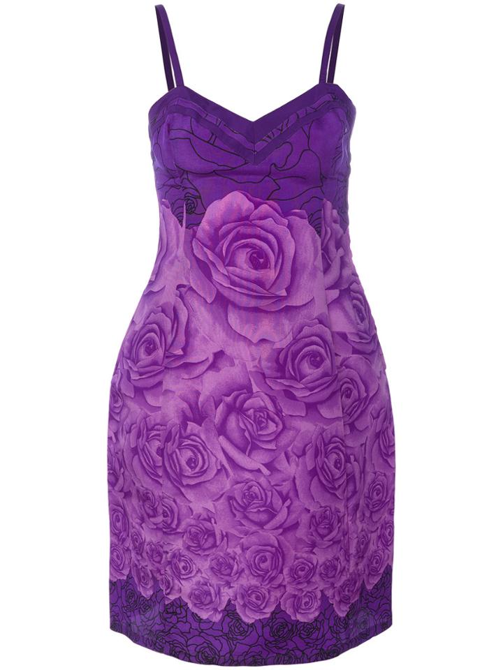 Versace Vintage Floral Print Structured Dress - Pink & Purple